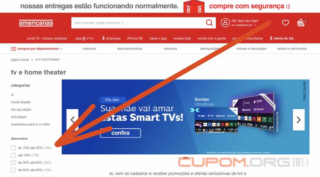 desconto em tvs na americanas