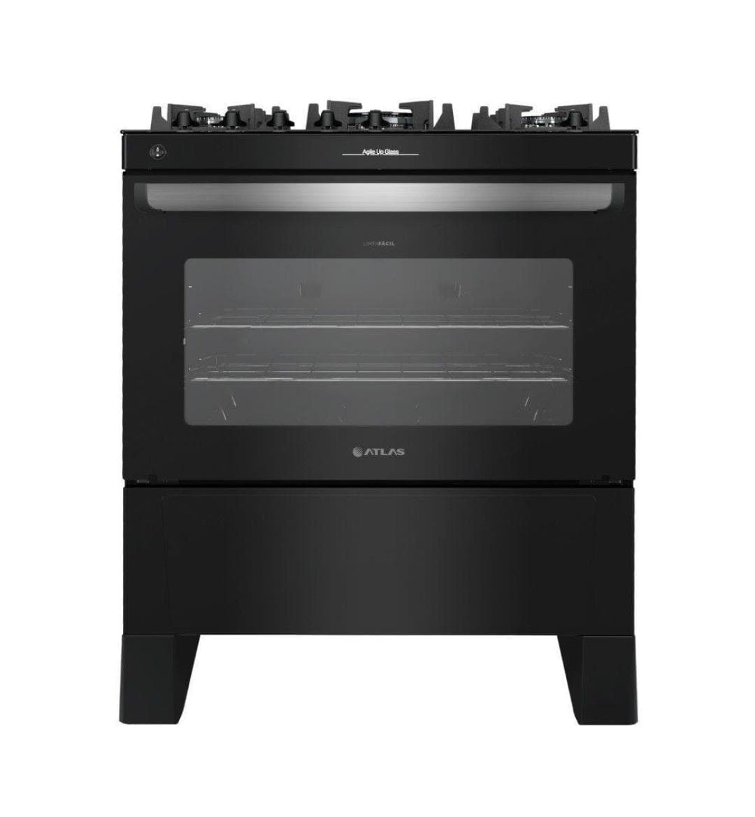 Fogão 5 bocas Atlas Agile Up Preto com Mesa de Vidro – Bivolt