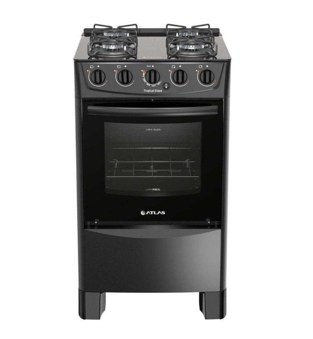 Fogão Atlas Tropical Glass 4 Bocas Inox com mesa de vidro com Acendimento automático – Bivolt