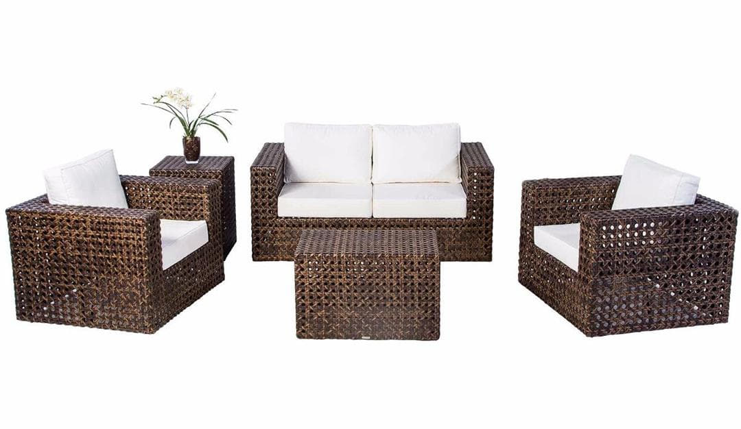 Conjunto de sofá de fibra sintética completo para jardim, piscina, varanda e terraço Conjunto de sofá de fibra sintética completo para jardim, piscina, varanda e terraço