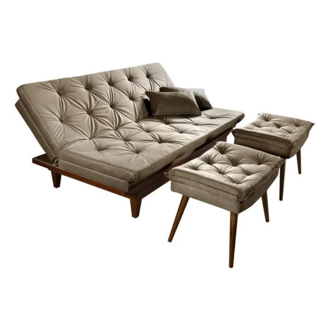 Sofá Cama Reclinável Caribe Com Duas Banquetas Sofá Cama Reclinável Caribe Com Duas Banquetas