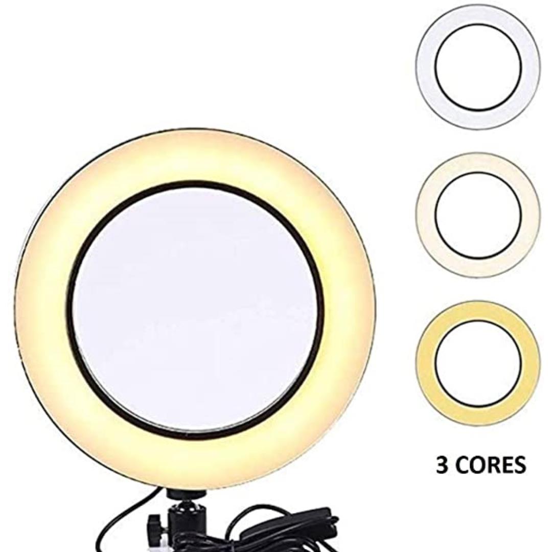 Anel Iluminador LED Flexível Ring Light Tripé Anel Iluminador LED Flexível Ring Light Tripé 20 cm com Suporte Celular Universal Selfie Youtuber Gravação Fotos Makes