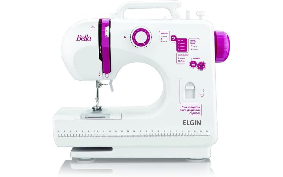 Máquina de Costura Bella Elgin Reta BL-1200 Portátil Branco e Rosa Bivolt