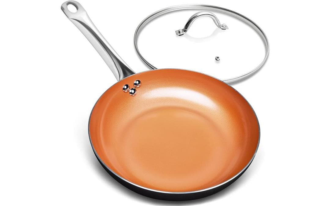 Michelangelo Frigideira antiaderente Michelangelo Frigideira antiaderente de 20 cm frigideira de cobre com tampa e revestimento cerâmico