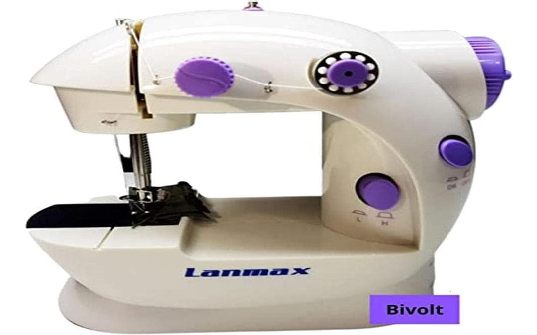 Mini Máquina De Costura Portátil Bivolt Com Pedal Lanmax