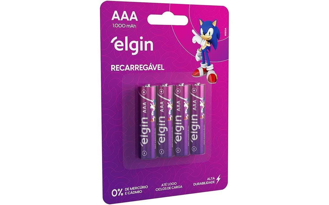 Pilha recarregável AAA 1000mAh Elgin com 4 unidades Palito Pilha recarregável AAA 1000mAh Elgin com 4 unidades Palito