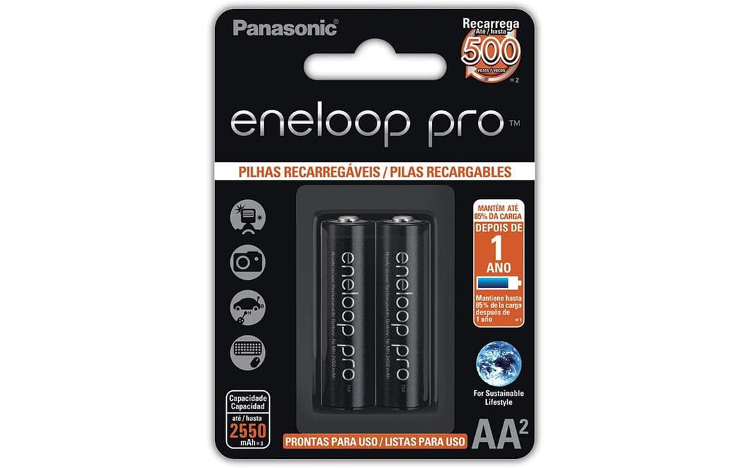 Pilha Recarregável Eneloop PRO AA (Pequena), BK-3HCDE/2BB, Panasonic Pilha Recarregável Eneloop PRO AA (Pequena), BK-3HCDE/2BB, Panasonic