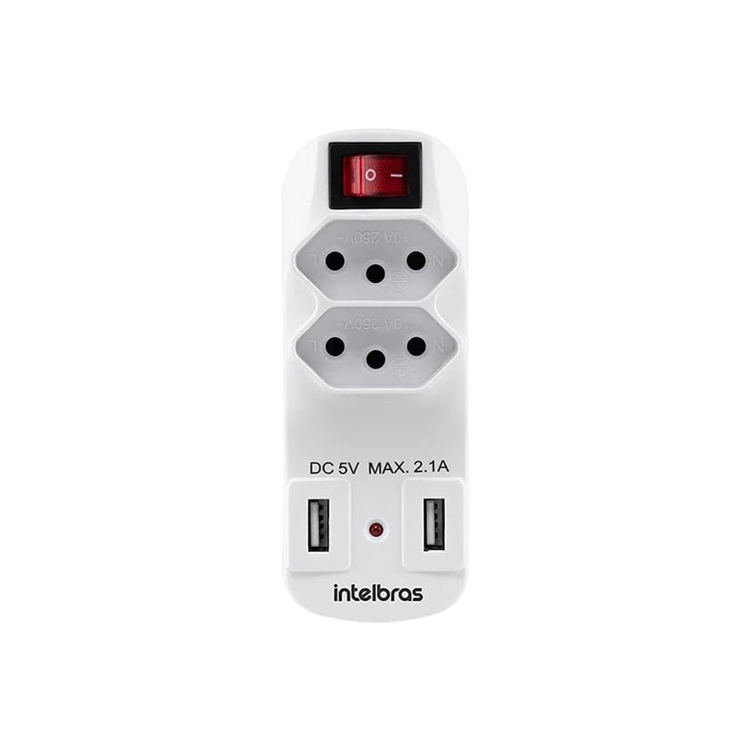 Adaptador de 2 tomadas e 2 USB EAC 1002 Branco Intelbras Adaptador de 2 tomadas e 2 USB EAC 1002 Branco Intelbras