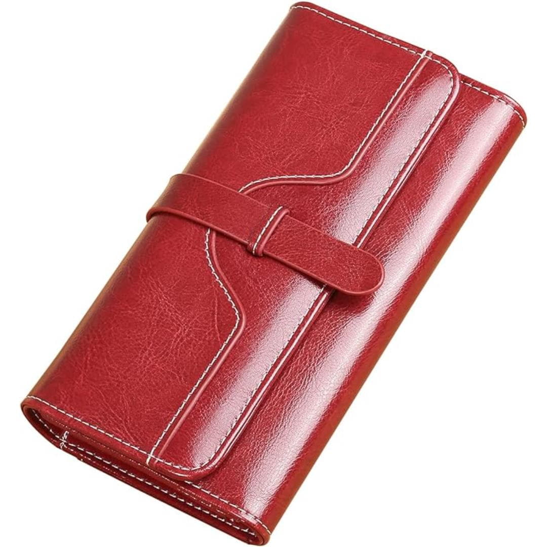 Carteira Feminina Longa Luxuosa de Couro com Correia de Zíper RFID Segurança Antimagnética Carteira Feminina Longa Luxuosa de Couro com Correia de Zíper RFID Segurança Antimagnética