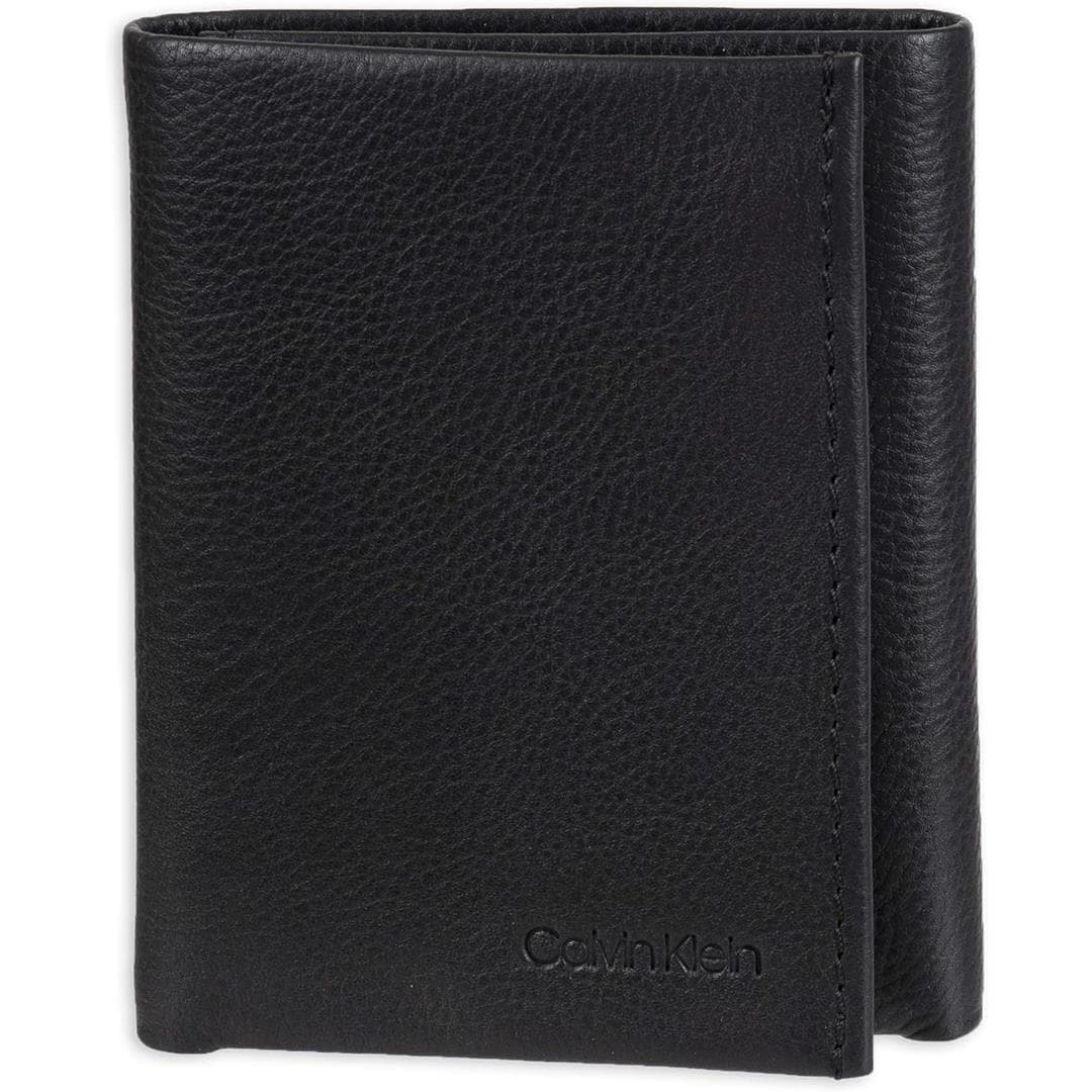 Calvin Klein Carteira masculina de couro RFID com três dobras, Preto, tamanho único Calvin Klein Carteira masculina de couro RFID com três dobras, Preto, tamanho único