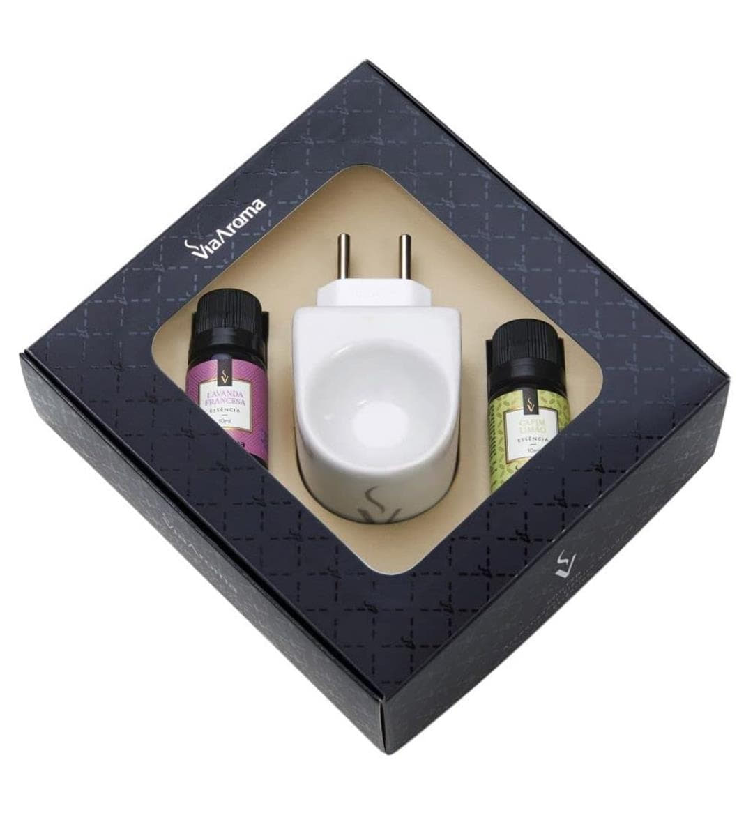 Kit Presente Aromatizador Elétrico Original Capim Limão e Lavanda Francesa Via Aroma