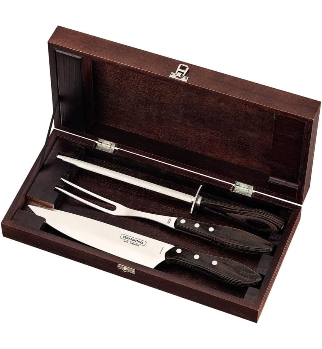 Jogo Churrasco Inox Polywood com Maleta - Tramontina