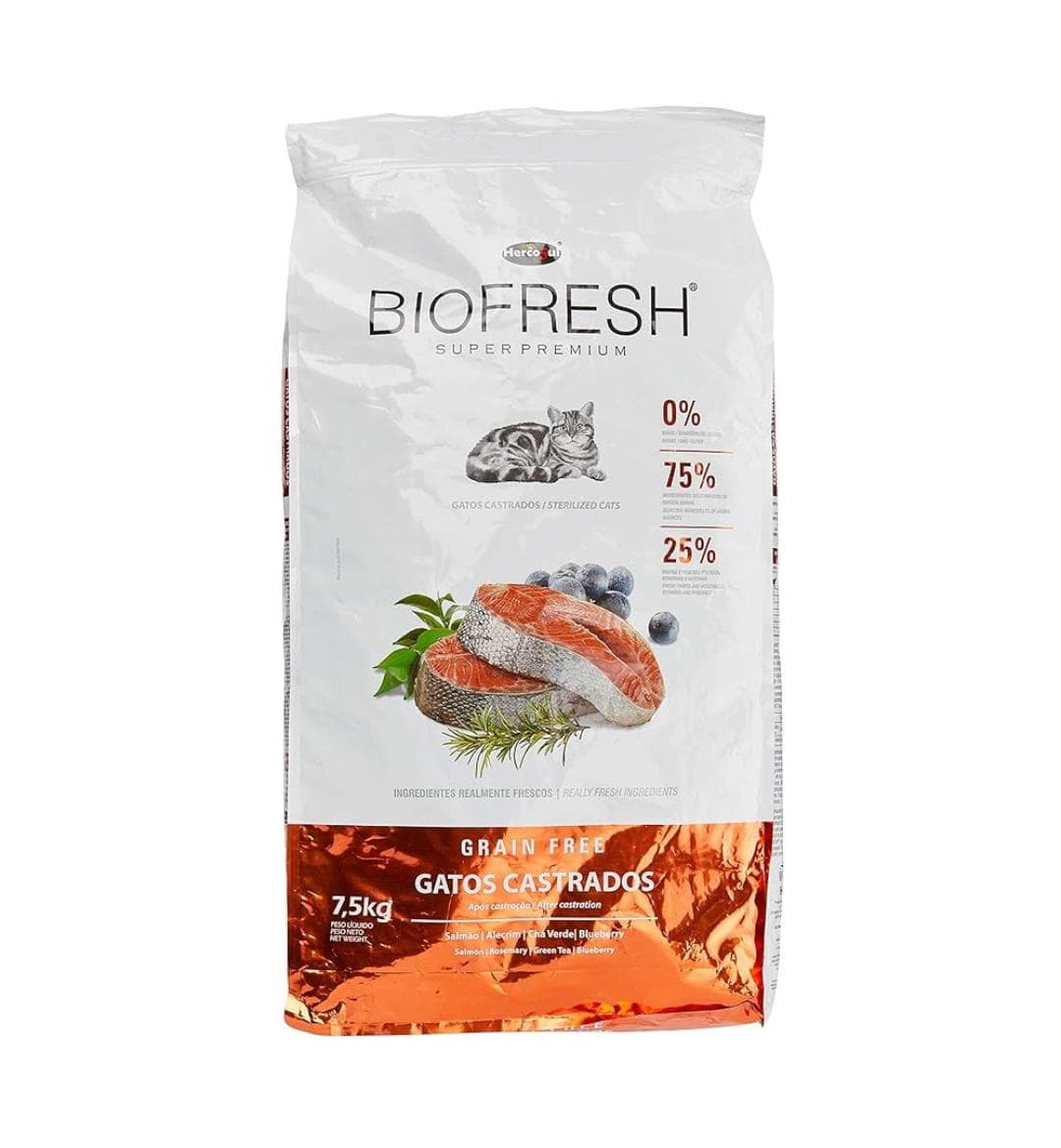 Ração Hercosul Biofresh para Gatos Castrados, Sabor Salmão 7,5kg Ração Hercosul Biofresh para Gatos Castrados, Sabor Salmão 7,5kg