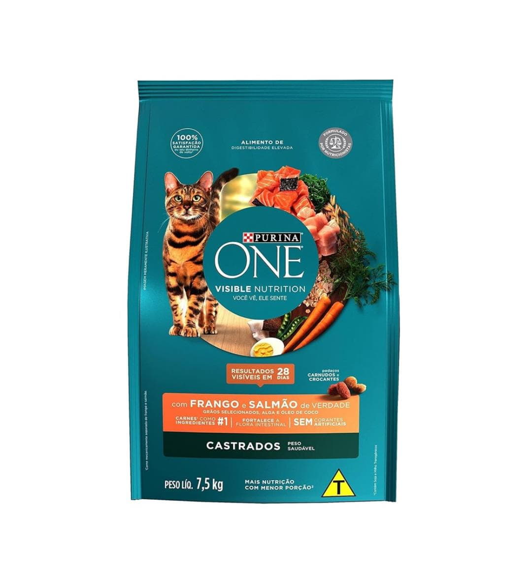 NESTLÉ PURINA ONE Ração Seca para gatos adultos castrados Frango e Salmão NESTLÉ PURINA ONE Ração Seca para gatos adultos castrados Frango e Salmão