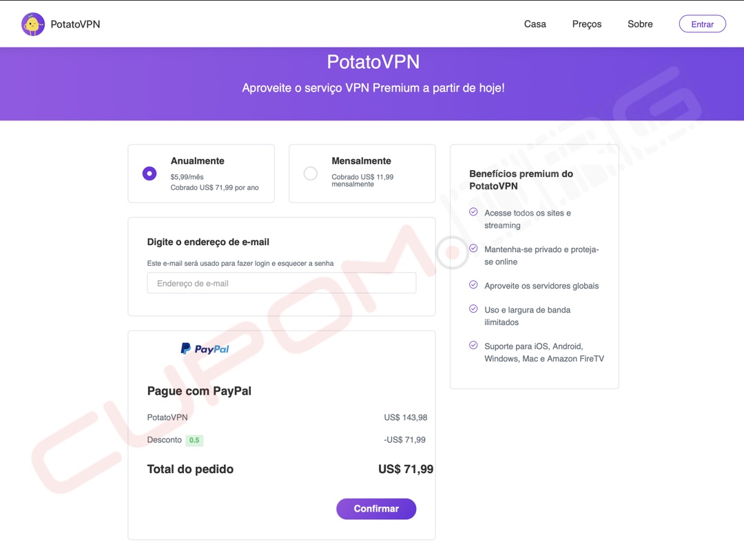 Cupom de Desconto Potato VPN Julho de 2024 Código Promocional
