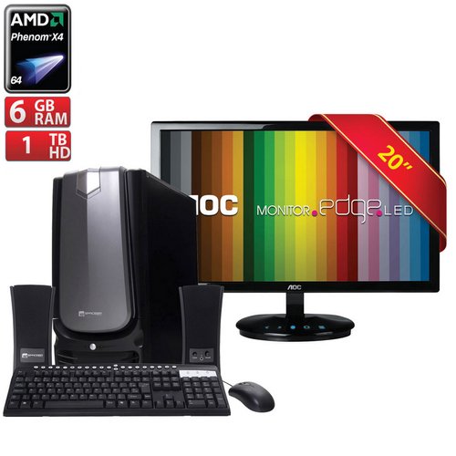 PC AMD Phenom X4 Quad Core 6GB DDR3 1 TB + AOC LED 20