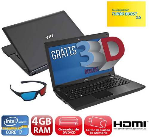Notebook 3D CCE Intel Core i7 HD 500GB Wireless HDMI Windows 8
