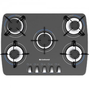 Cooktop a Gás Continental Decore Vidro Preto a Gás 5 Bocas Bivolt