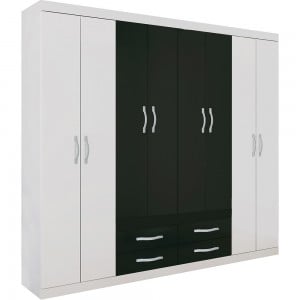 Guarda-Roupa / Roupeiro 8 Portas Havana Plus com 4 Gavetas Branco/Preto - Santos Andirá 