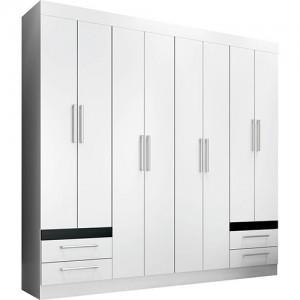 Guarda-Roupa / Roupeiro 8 Portas Paris com 4 Gavetas Branco/Cinza - Manto Móveis Guarda-Roupa / Roupeiro 8 Portas Paris com 4 Gavetas Branco/Cinza - Manto Móveis