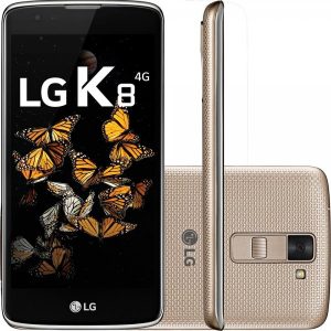Smartphone LG K8 Dual Chip Android 6.0 Marshmallow Tela 5" 16GB 4G Câmera de 8MP – Dourado