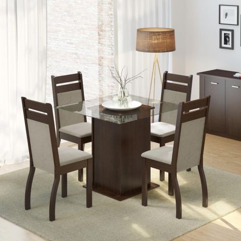 Mesa de Jantar 4 Lugares de Vidro Dijon Madesa