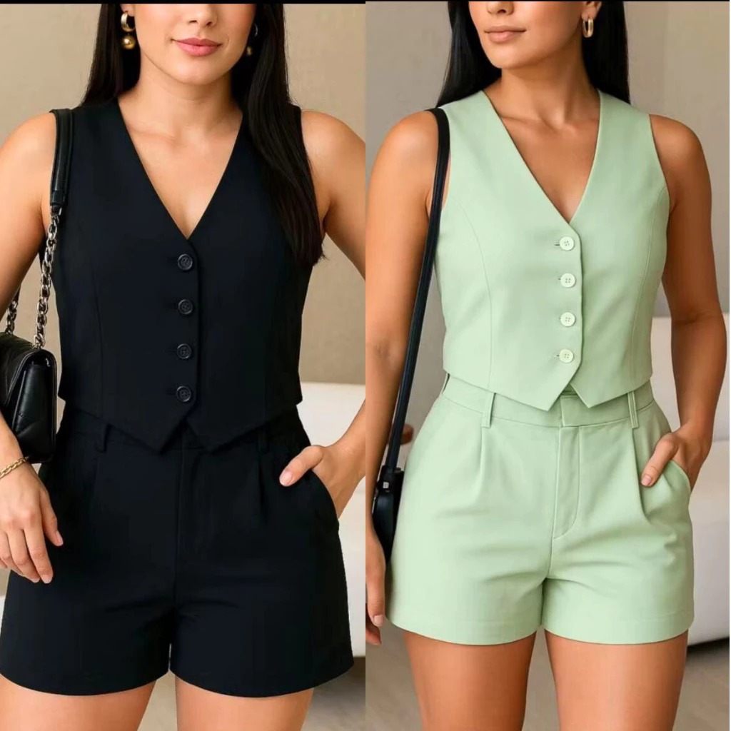 Conjunto Social Feminino em Alfaiataria - Colete e Shorts