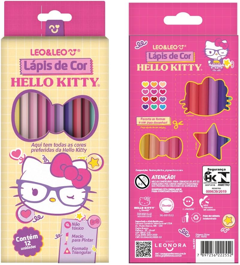 Lápis de Cor dos Personagens Hello Kitty com 12 cores  Leo&Leo