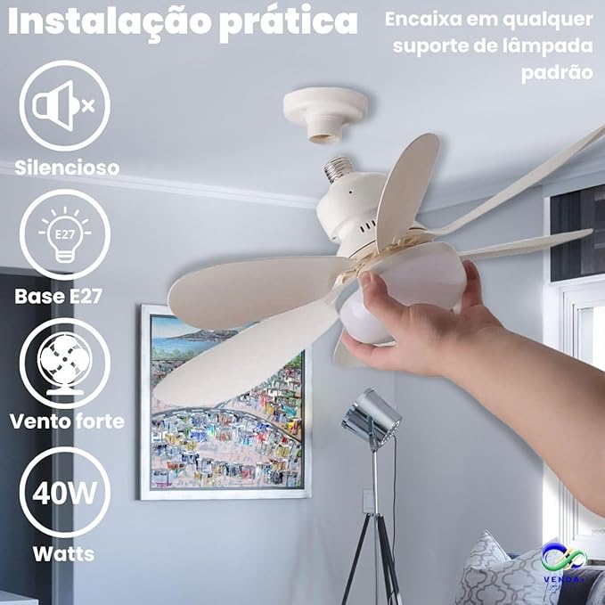 Ventilador de teto com encaixe no soquete da lâmpada E27 